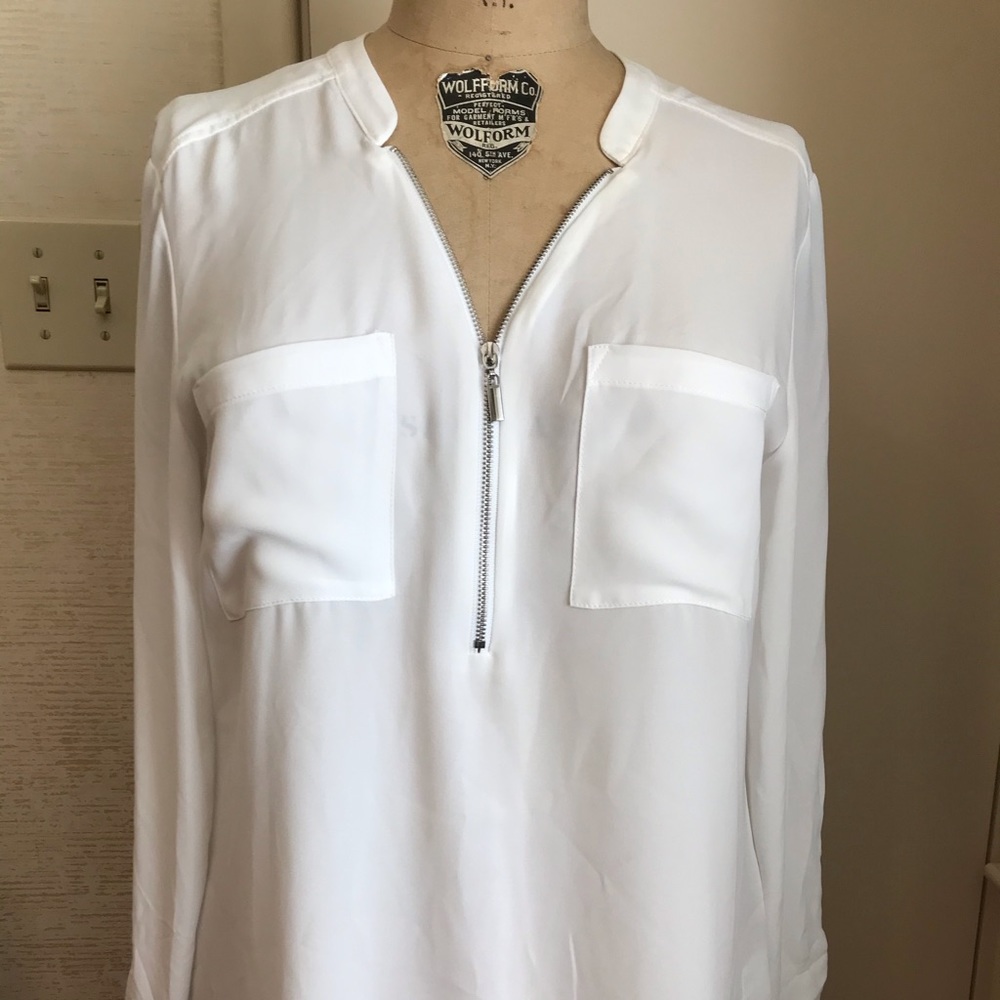 New York & Co White Zip Front Blouse M